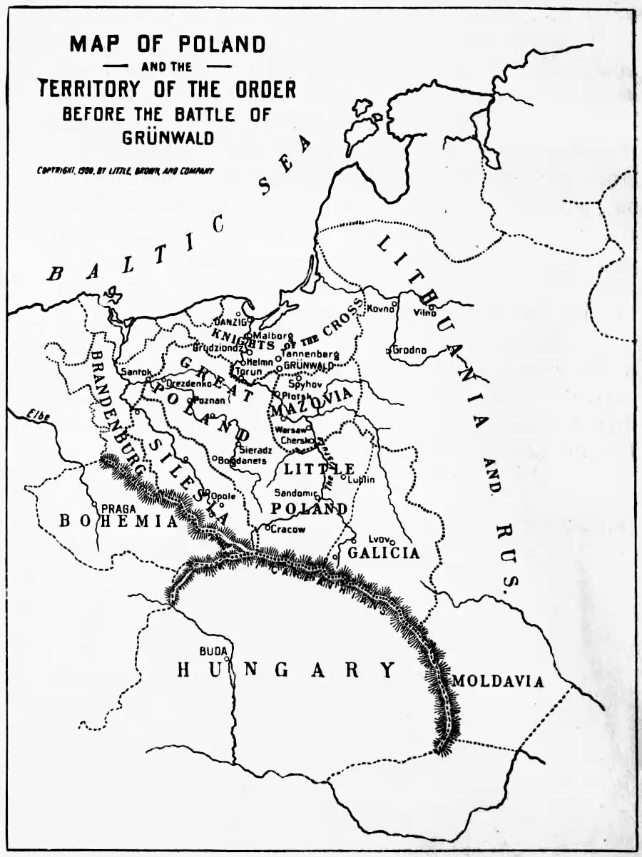 Map of Poland and the Territory of the Order before the Battle of Grünwald