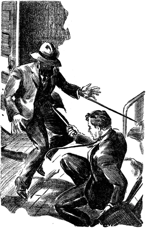 Wentworth stabbing his assailant with his rapier-cane.