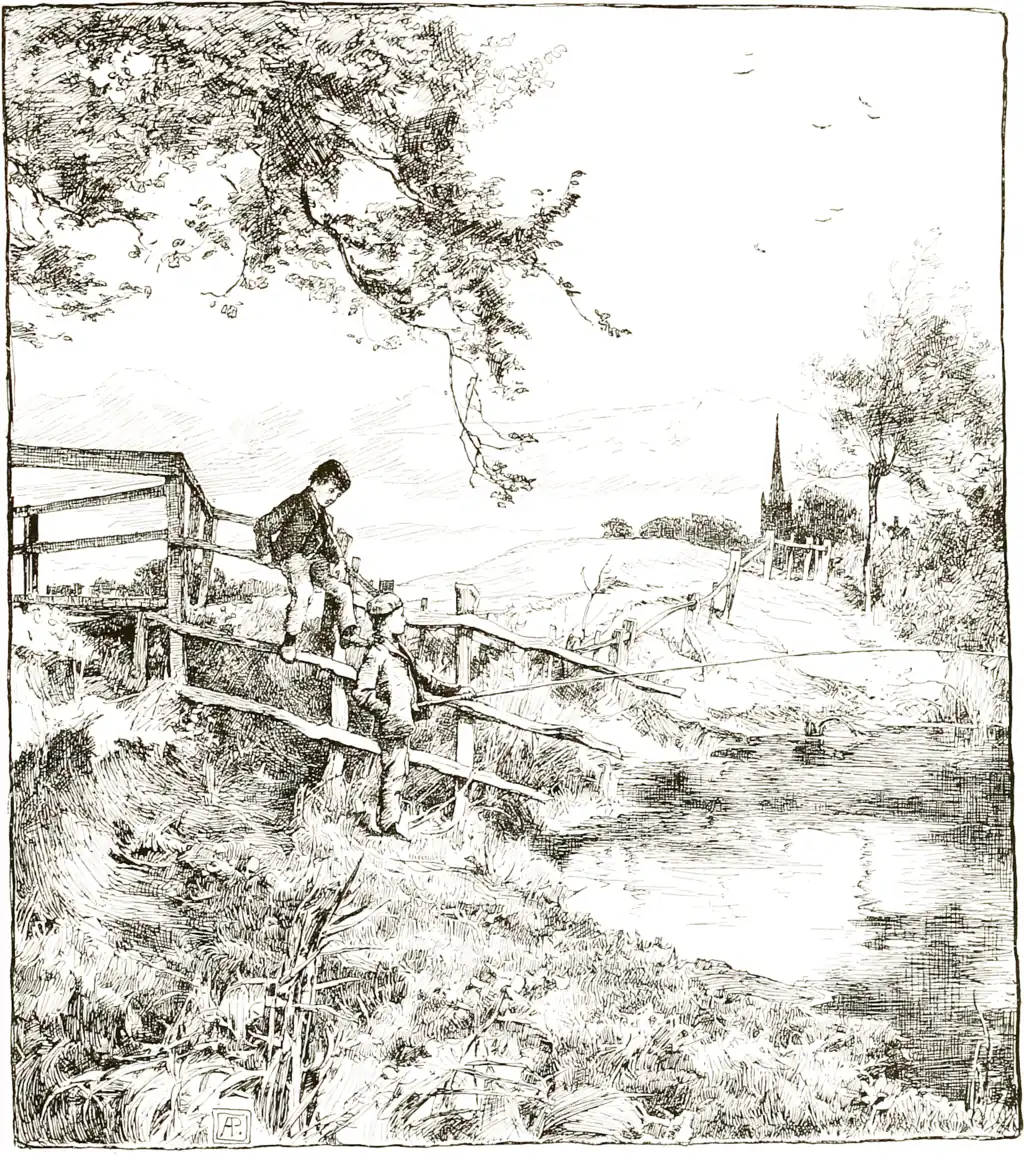 Boys fishing in the Avon—opposite the weir-brake.