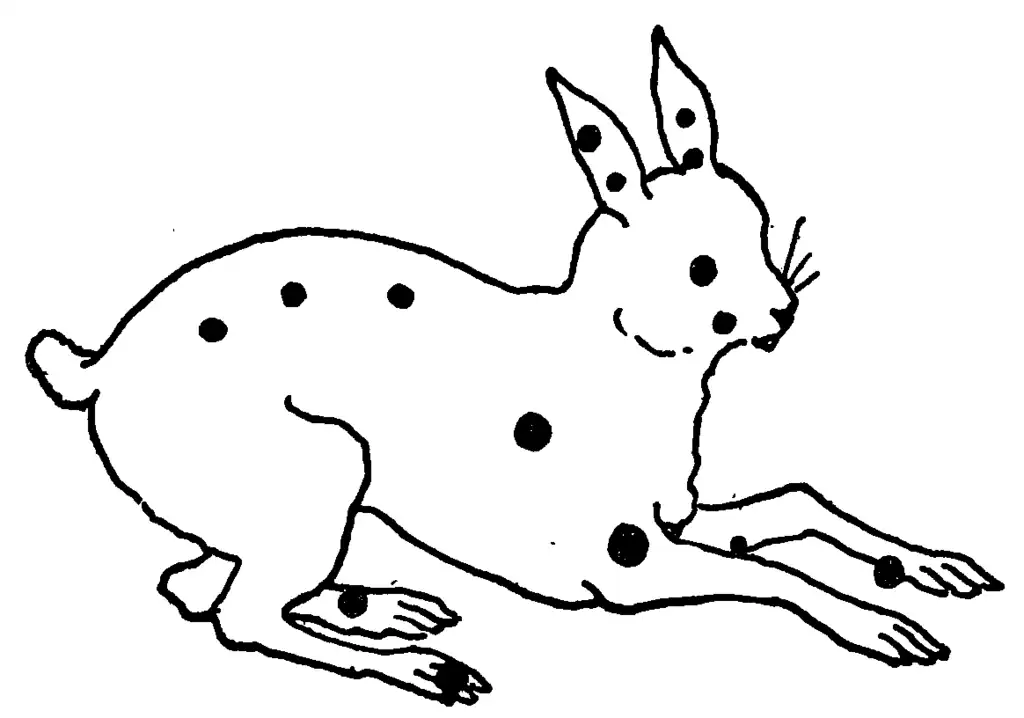 The constellation Lepus pictured as an animal with the major stars denoted