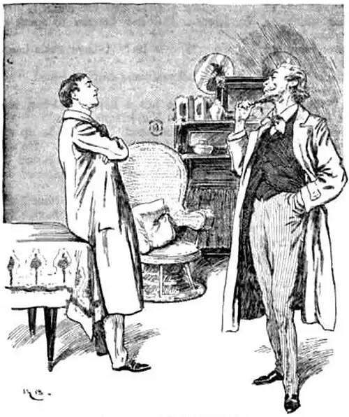 Illustration of Druce and De Castro regarding each other with affected nonchalance