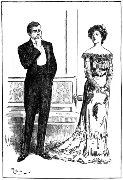Illustration of a thoughtful Druce standing next to an impassive Donna Marta