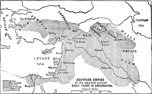 ASSYRIAN EMPIRE AT ITS GREATEST EXTENT. EARLY YEARS OF ASHURBANIPAL