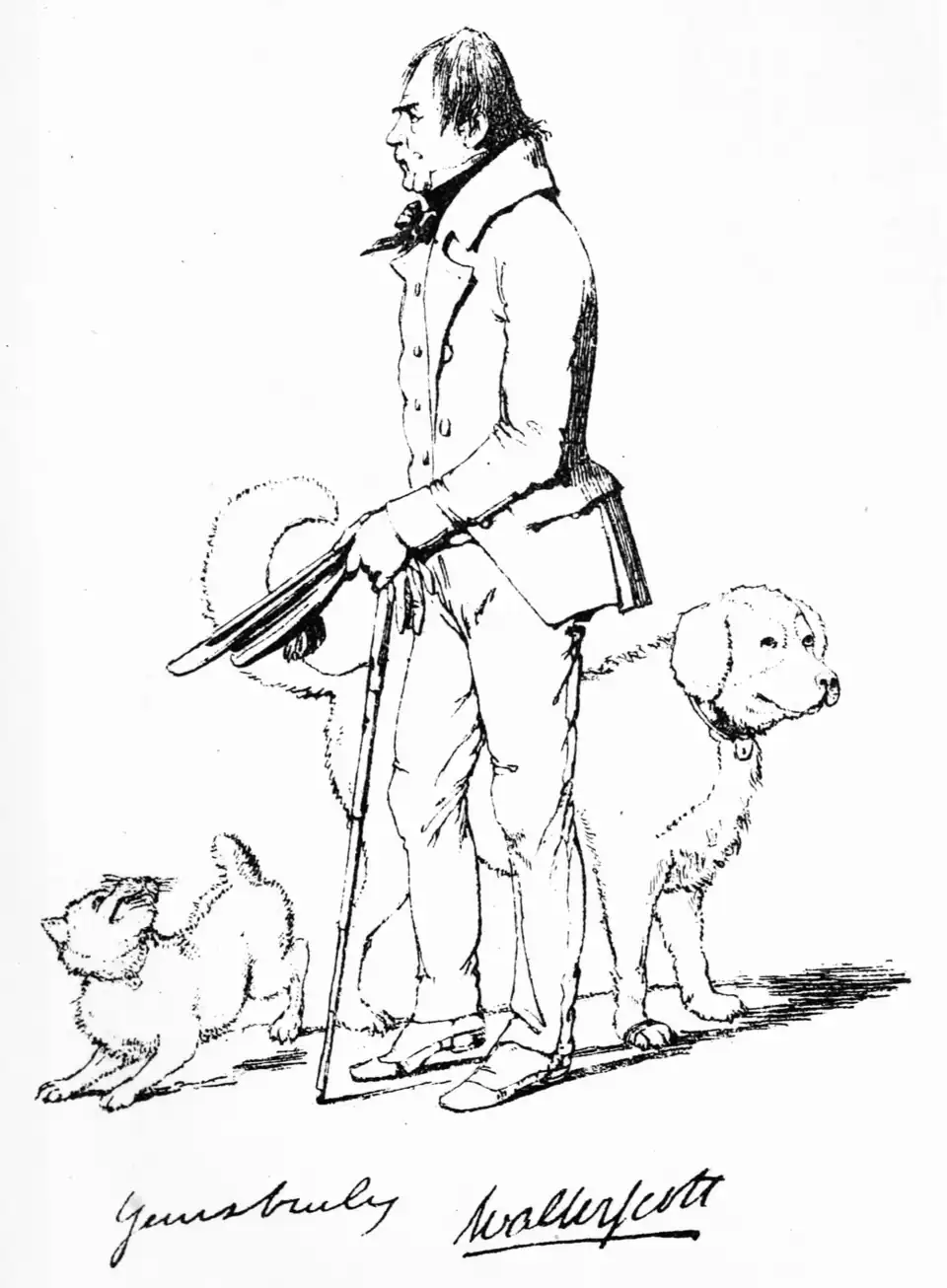 Sketch of Walter Scott, author of "Waverley," as published in "The Maclise Portrait-Gallery"