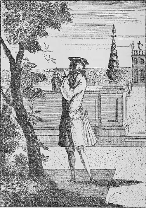 The German Flute Player (from The Modern Musick Master) (pg 22, The Story of the Flute, 1914)