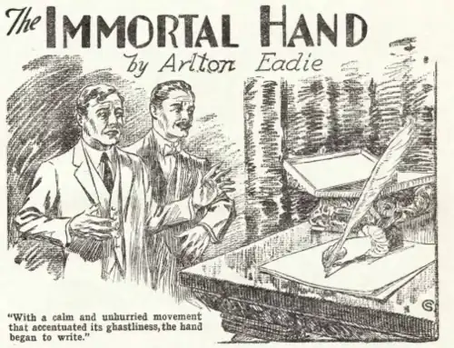 Title block and image for the story "The Immortal Hand" by Artlon Eadie