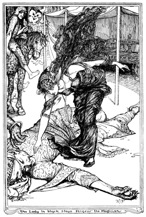 The lady in black slays Rogéar the magician
