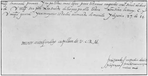 Signature of Juan de Plasencia, O.S.F.