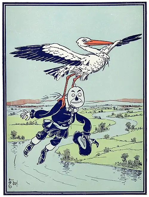 "The Stork carried him up into the air."