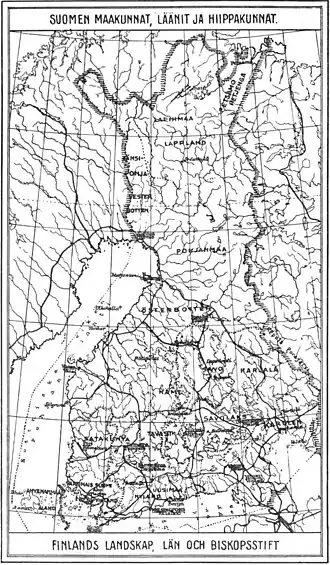 SUOMEN MAAKUNNAT, LÄÄNIT JA HIIPPAKUNNAT. FINLANDS LANDSKAP, LÄN OCH BISKOPSSTIFT