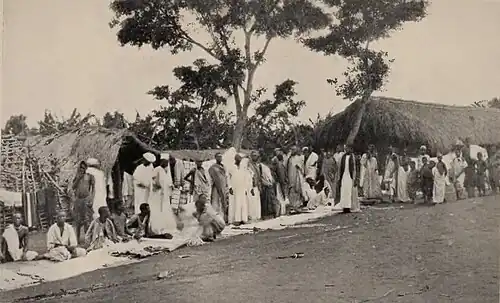 A large crowd standing in a line