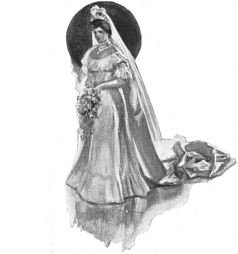 Illustration of a woman in a trailing ball gown