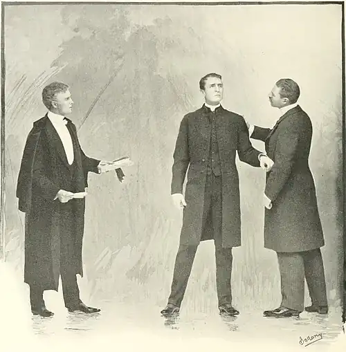 [Name] as [Character], William Gillette as Sherlock Holmes, and [Name] as [Character] [describe scene], photographed by Sarony.