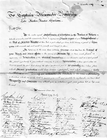 Address with signatures presented to Captain Alexander Beveridge, 1869.