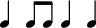 { \override Score.TimeSignature #'stencil = ##f \time 5/4 \override Score.Clef #'stencil = ##f \new RhythmicStaff \stopStaff \relative d' { d4 d8 d d4 d } }
