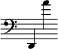{ \override Score.TimeSignature #'stencil = ##f \clef bass d,4 a' }
