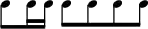 { \stopStaff \time 4/4 \override Score.TimeSignature #'stencil = ##f \override Score.Clef #'stencil = ##f \relative c'' { c8[ c16 c] c8[ c c c] } }